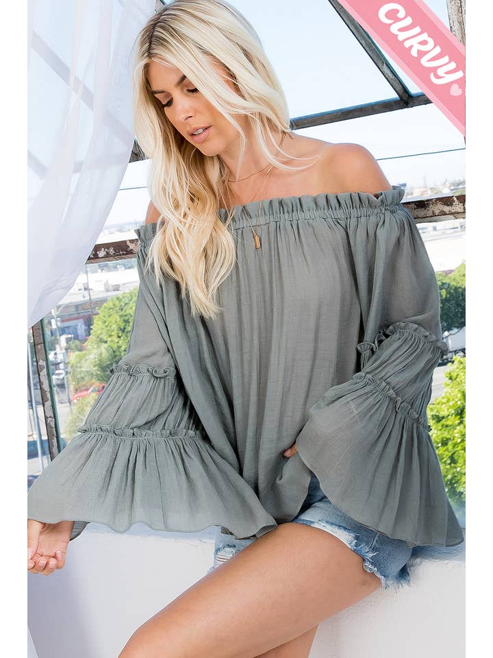 Sweet Lovely by Jen - Wholesale Blouse - Women's - PLUS SIZE OFF SHOULDER TIERED SLEEVE TOP17