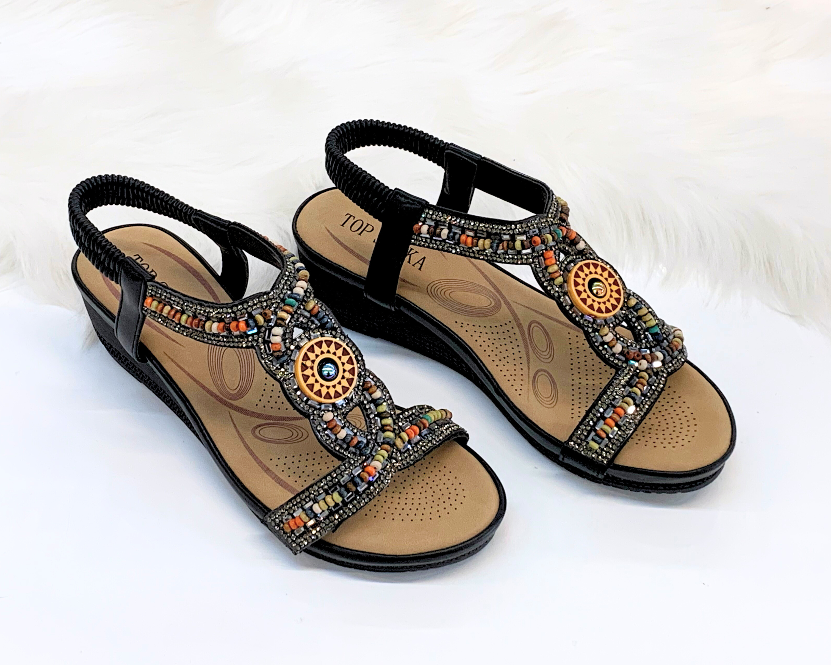 Top Staka – Großhandel Sandalen – Damen – Top Staka Damen Sandalen mit Perlen, elastisch, Slingback, flach12