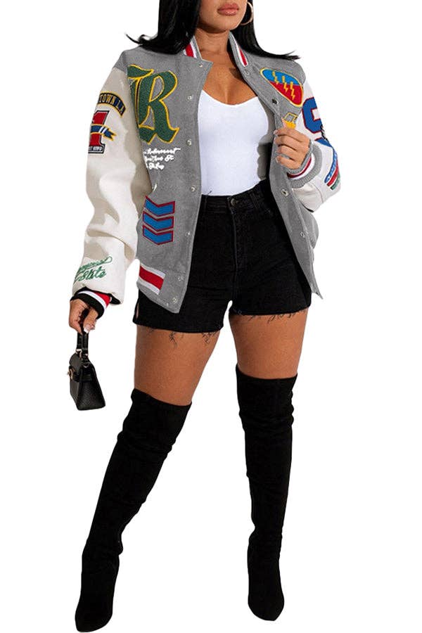 MB Fashion Wholesale - Wholesale Varsity/Baseball Jacket - Women's - MB FASHION BOLD PRINTED THIN VARSITY JACKET 3667LY12