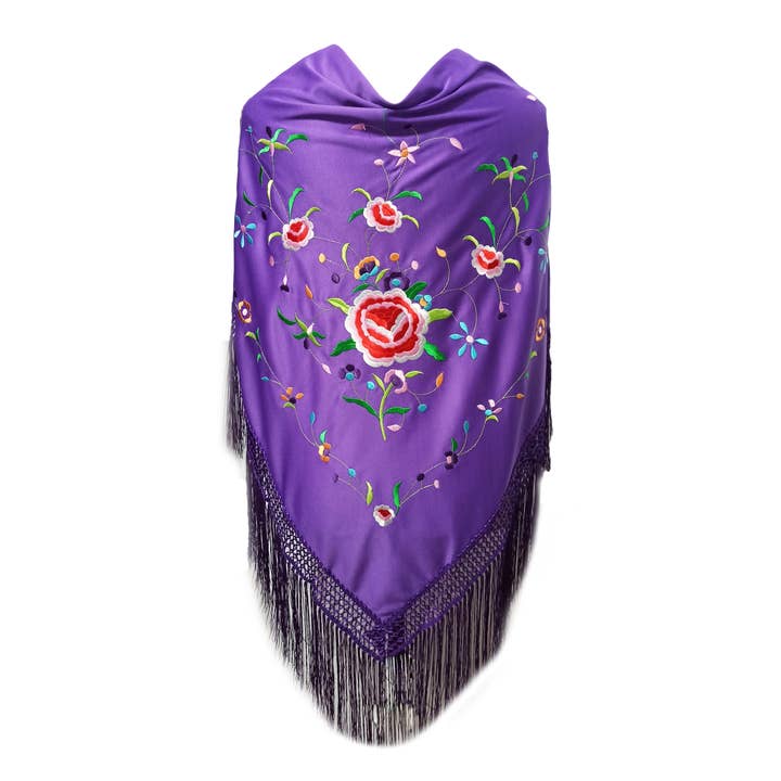 Châle flamenco brodé violet pour femme (175 x 85 cm) pour la vente par BRANDELIA
