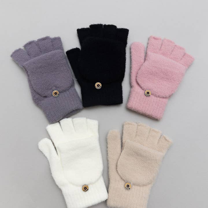 Leto Accessories - Wholesale Gloves - Women's - Winter Knit Convertible Fingerless Gloves with Mitten Flap