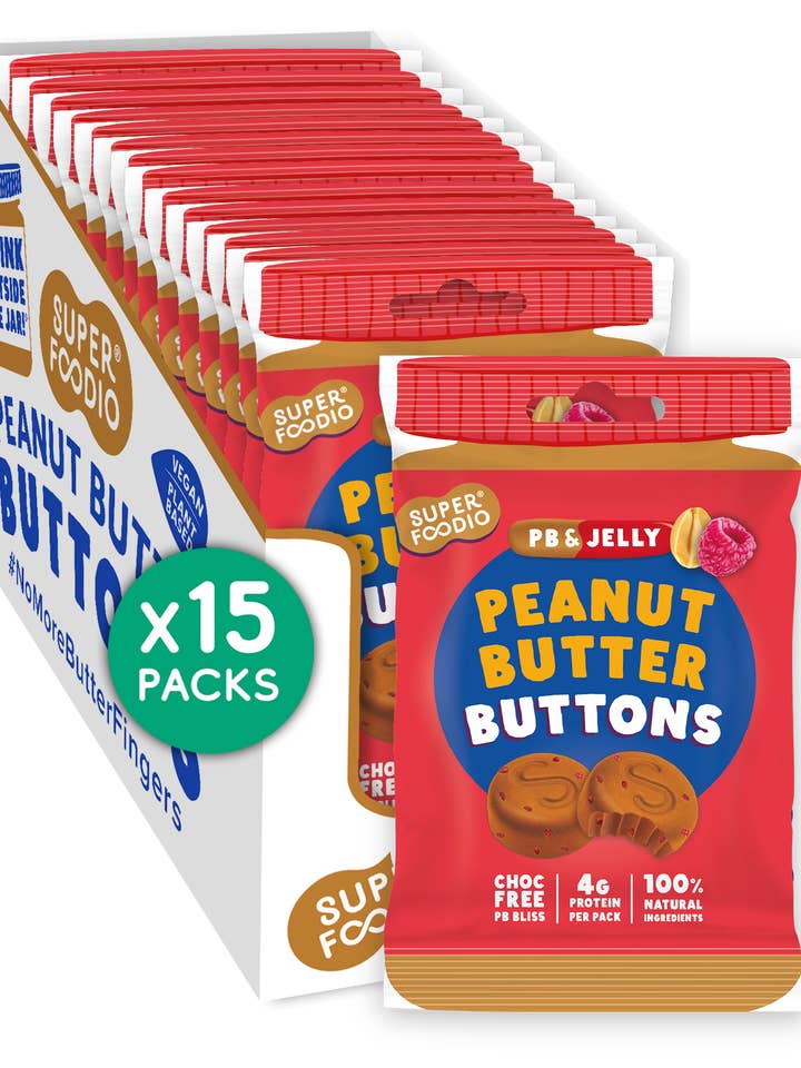 Peanut Butter Buttons - PB&Jelly (20g x 15 packs) for wholesale by Superfoodio
