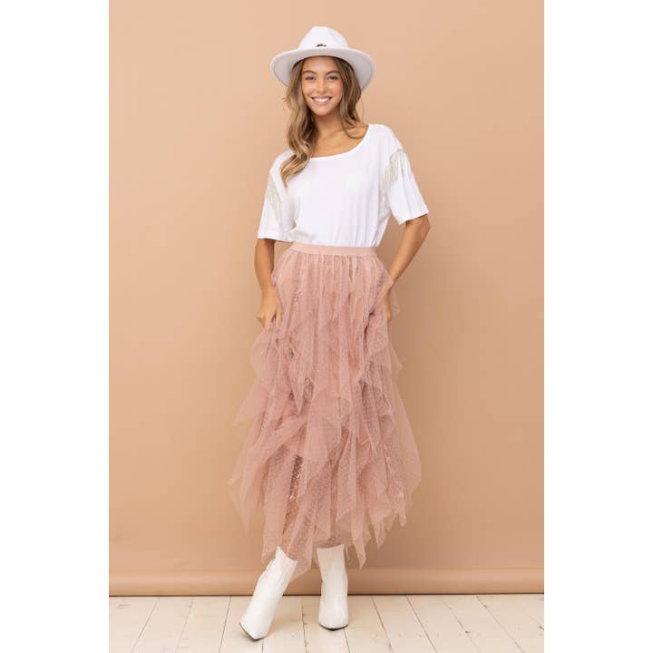 Swiss Dot Tulle Mesh Ruffle Maxi Skirt for wholesale by Apolline