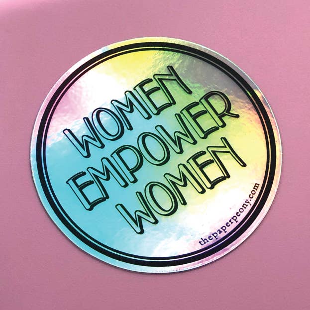 Women Empower Women 3" Holographic Sticker for wholesale by The Paper Peony