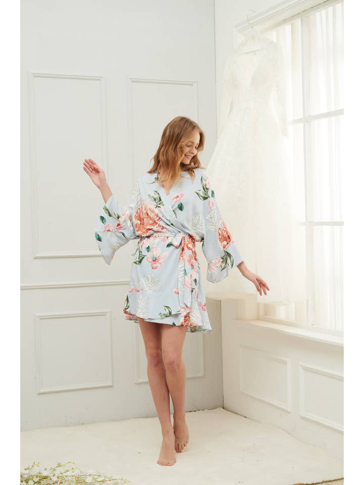 Mackleys - Wholesale Robe - Women's - PREORDER Floral Matte Satin Ruffle Robe7