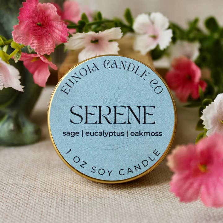 Fridfull Sojaljus | 1 oz Guldtennljus för wholesale av Eunoia Candle Co.