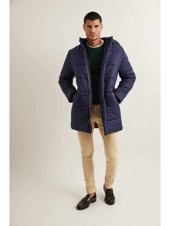 williot - Wholesale Puffer Jacket - Men's - Navy Detachable Padded Hood Coat