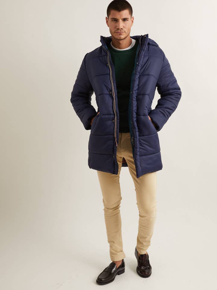 Marineblauwe, afneembare, gevoerde capuchonjas voor wholesale door williot