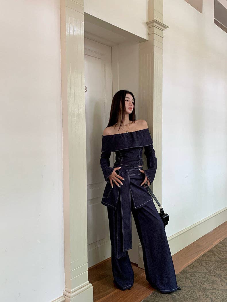 Marayn – wholesale Top & pants set (NOT Loungewear) – Women's – Retro Cowgirl Chic OffShoulder Top  WideLeg Set8