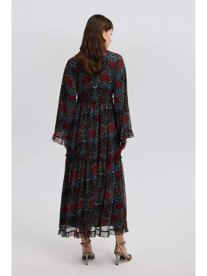 Black FLORAL PATTERNED CHIFFON DRESS for wholesale on Faire
