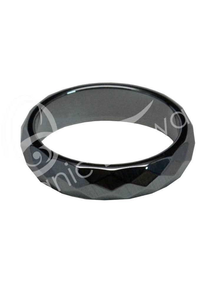 (PK 50)RING - HEMATITE FACETED MAGNETIC (PK 50) SIZES 6-10 for wholesale by Oceanic Linkways Inc