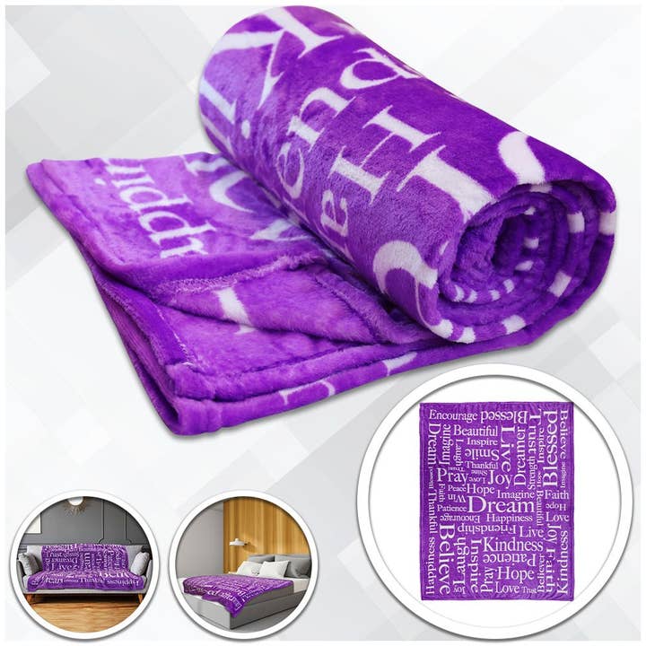 Coperta Morbida in Peluche 50x60in Messaggio Positivo (Viola) per la vendita all'ingrosso da parte di Flags Importer