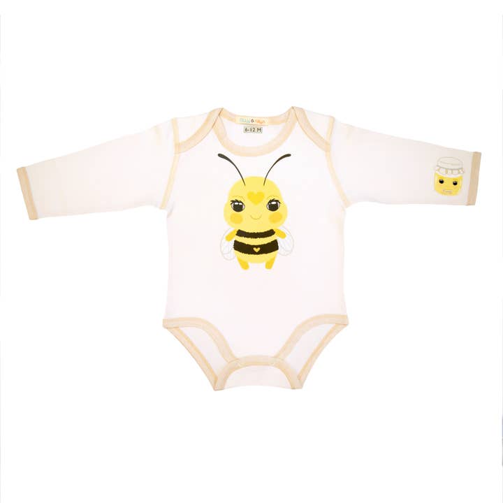Honey bee with honey jar onesie for wholesale by Olly & Arya