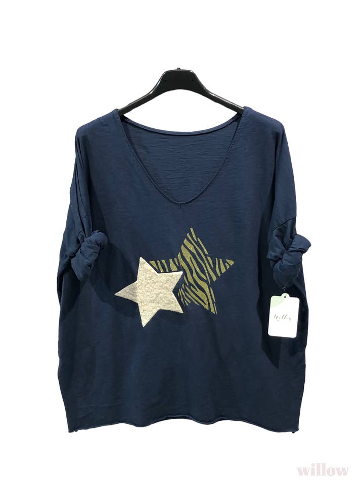 MOONSUN - Wholesale Blouse - Women's - Long sleeve double star cotton top