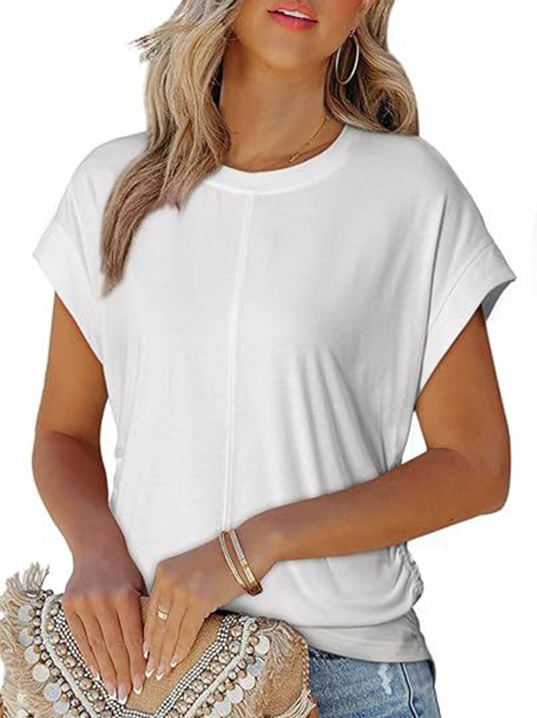 Wholesalesir - Vente T-shirt – femme - Haut plissé uni à manches courtes3