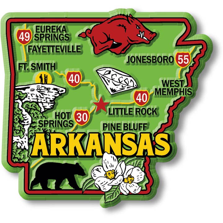 Imán colorido del estado de Arkansas, coleccionable, fabricado en EE. UU. para venta al por mayor de 7 Star