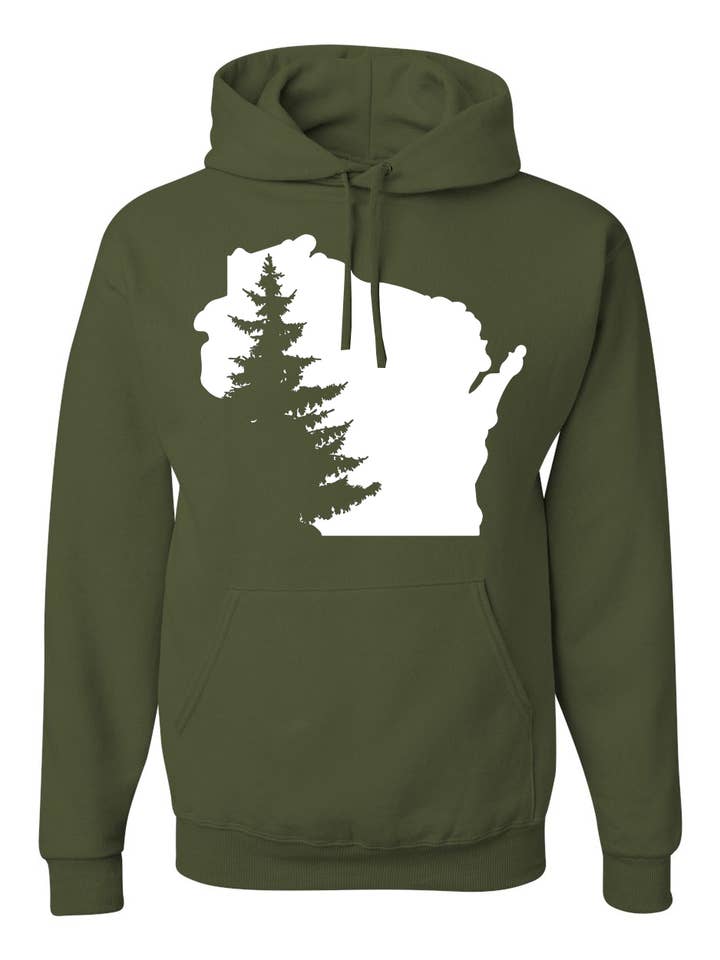WI State Hooded Sweatshirt || Pine Tree hooded Sweatshirt for wholesale by Mae'd