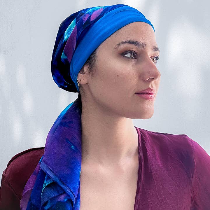 LuxCare Clothing - Wholesale Head Scarf - Women's - Fine Art Headscarf ~ Sapphire0