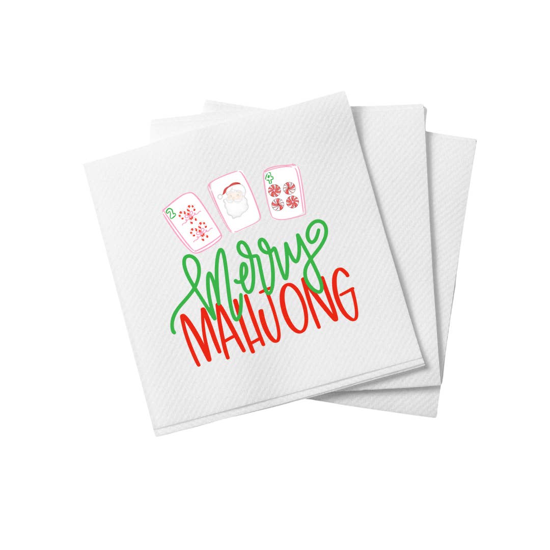 Busy Bee Gift - Wholesale Disposable Napkin - Merry Mahjong Christmas Cocktail Napkins | Set of 20