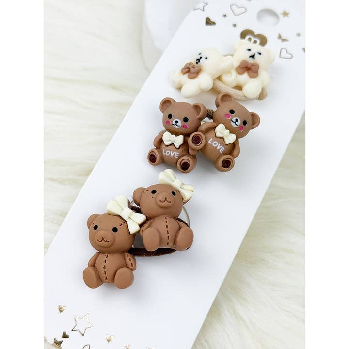 3- Kind Cute Teddy Bear Mini Hair Tie Set for wholesale by Love and Repeat