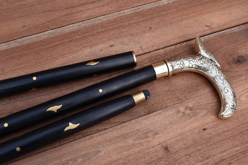 DDecorStore - Wholesale Decorative Tabletop Object - Antique Brass Walking Stick Cane For Adults,2