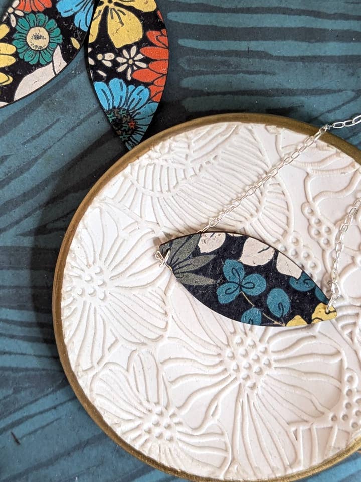 Sixties Floral Small Leaf Necklace for wholesale by Hello Lovely Cork Co.