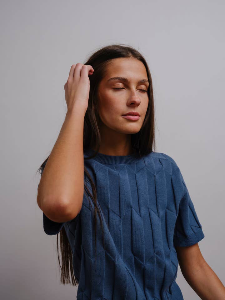 The Endery - Wholesale Knit Sweater - Women's - Chevron Ruben Tee - Delphinium5