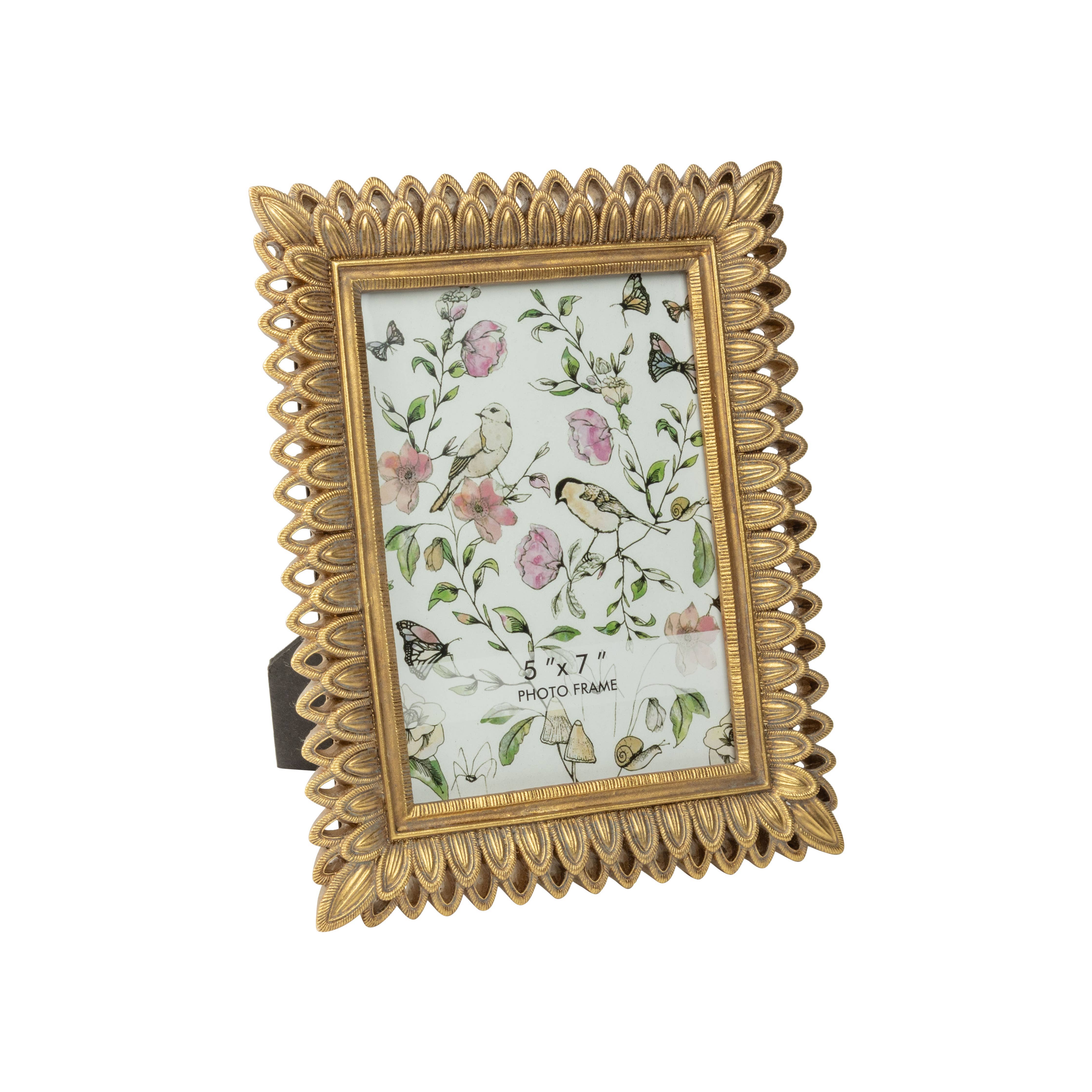 Silver Tree Home & Holiday - Wholesale Picture Frame - A00689: Ant gld pierce feather ptrn resin frame,5x7in0