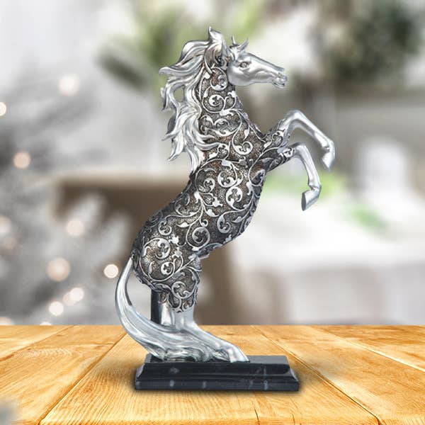 12"H Decorative Craved Standing Silver Horse Figurine Gifts for wholesale by FC Design