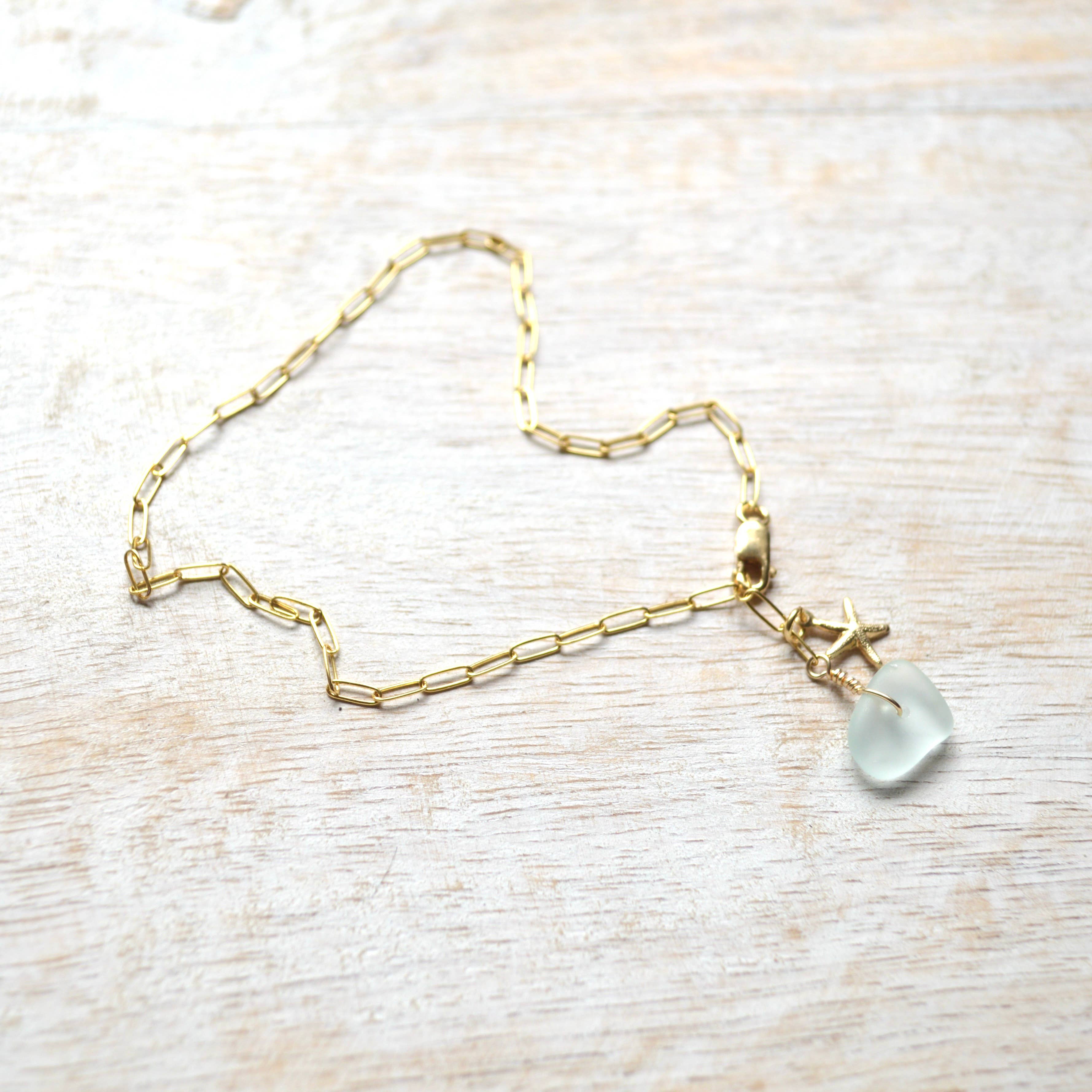 Salty But Sweet – Pulseira de tornozelo por atacado – Tornozeleira com vidro Sea Foam e estrela-do-mar1