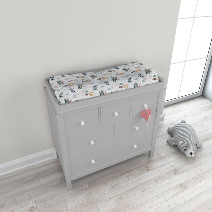 100% Organic Cotton Percale Changing Pad Cover - Up Up & Away for wholesale by Natemia