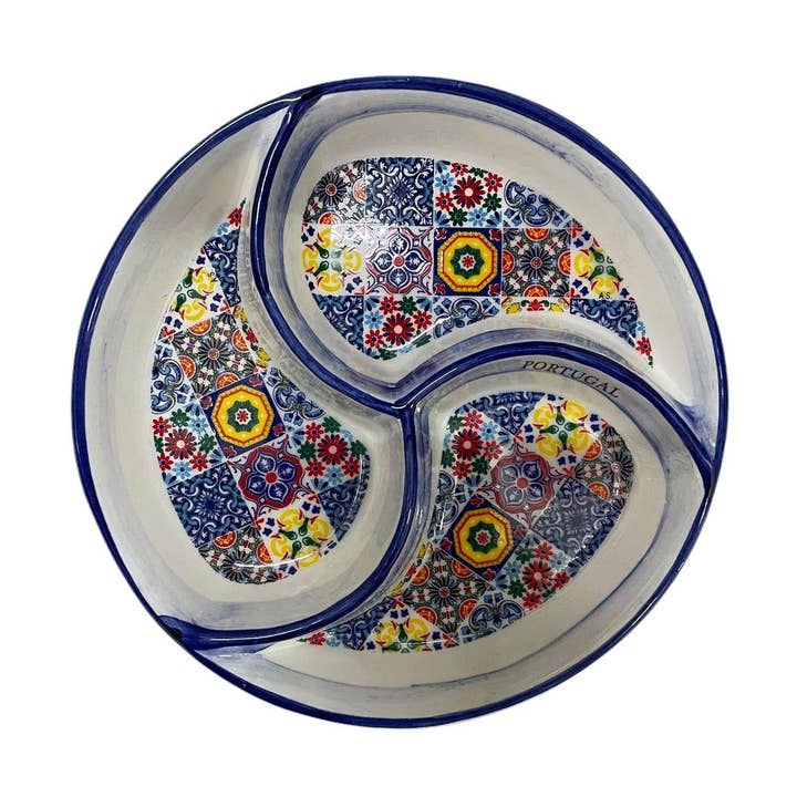 Portugal Azulejo handmålat keramikserveringsfat med 3 fack för oliver, såser, sallad – 6,2 tum eller 16 cm för wholesale av Vintage Dreamz