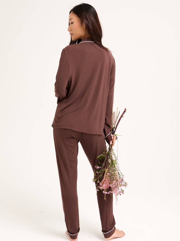 Bamboo Long Pyjama Set in Chocolate for wholesale on Faire2