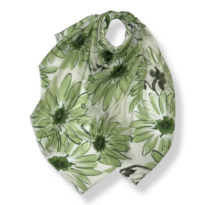 Grande stampa con margherite e frange per la vendita all'ingrosso da parte di London Scarves