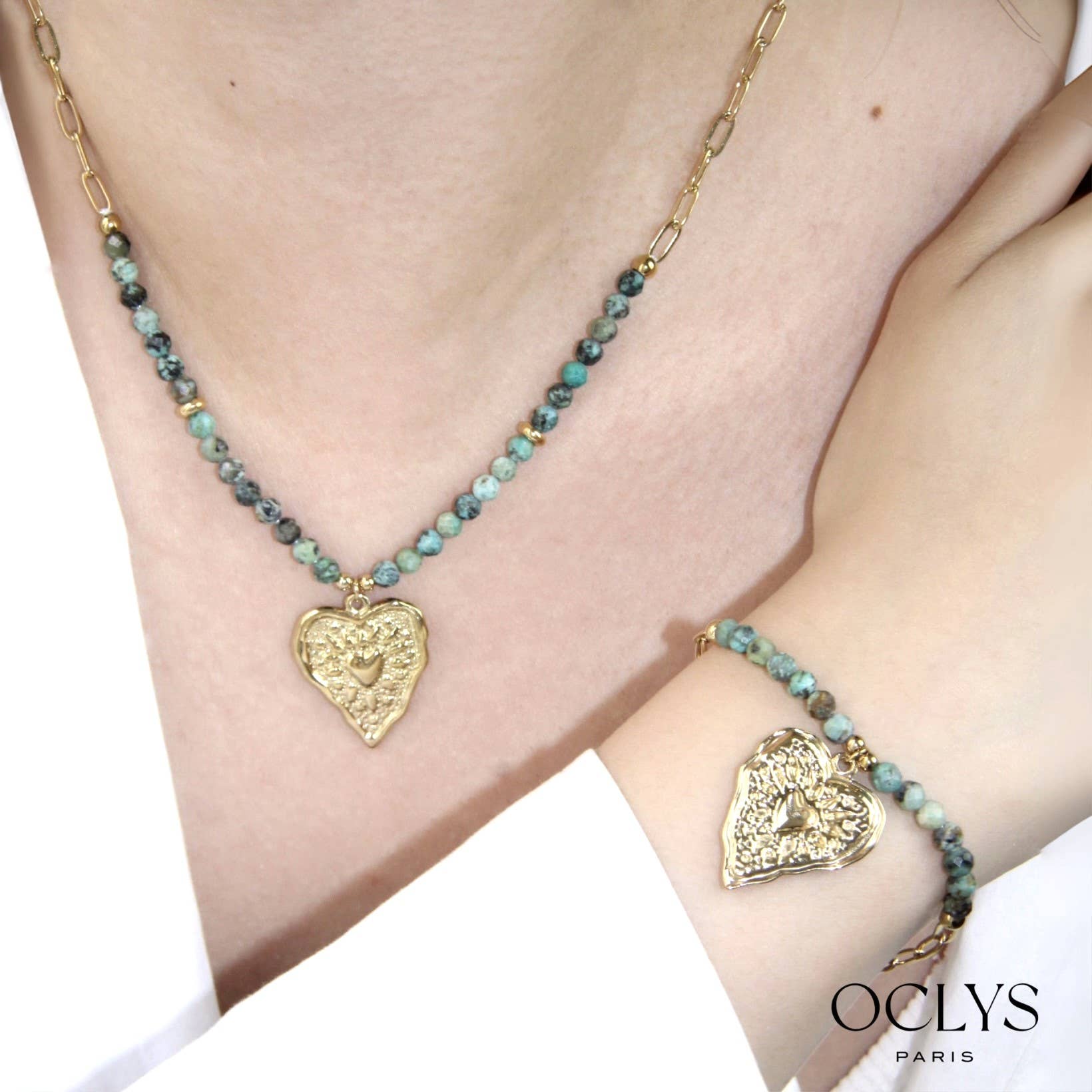 Oclys - Wholesale Charm/Dangle Bracelet - Stainless steel heart bracelet and Venus stones5