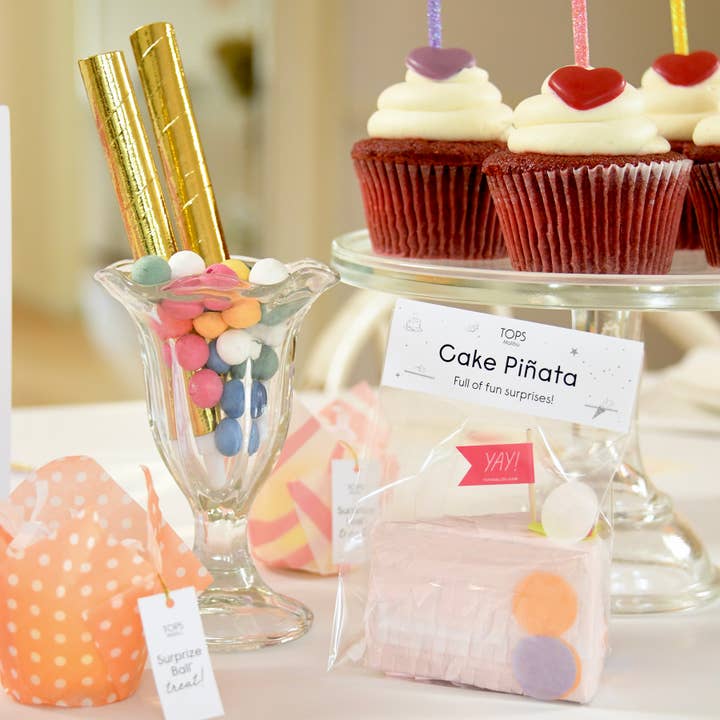 TOPS Malibu - Wholesale Party Favor - Mini 4" Tabletop Piñata - Cake Slice in Party Bag - Asst1