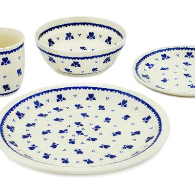 Ensemble de table Thème Trio Cœur Bleu pour la vente par Polmedia Polish Pottery
