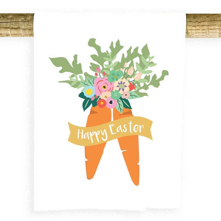 Easter Carrots with Flowers Towel for wholesale by Potluck Press