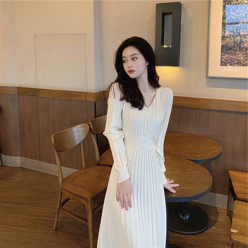 Marayn - Wholesale Dress - Women's - HighWaisted Knit Dress Chic Korean Style for Fall14