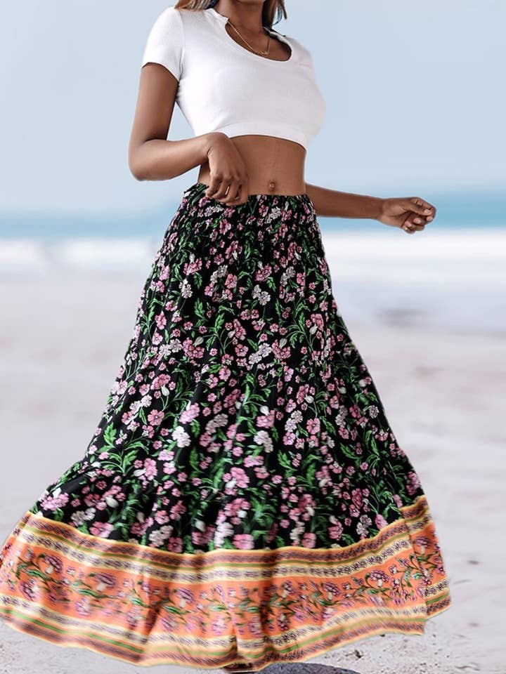Rosa Clothing - Wholesale Skirt - Women's - Swing Style Bohemia Ethnic Floral maxi skirt