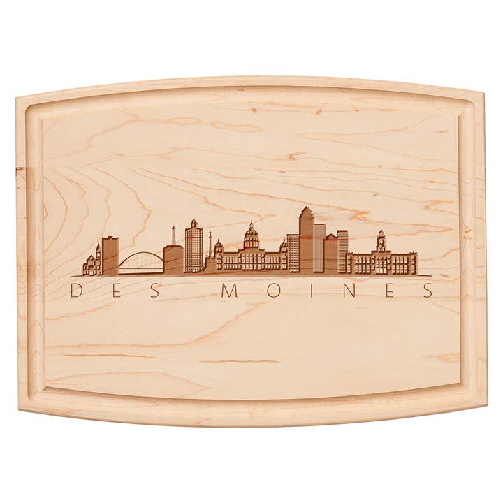"Skyline Des Moines" Arched Artisan Maple Board | 12 x 9" for wholesale by Sophistiplate