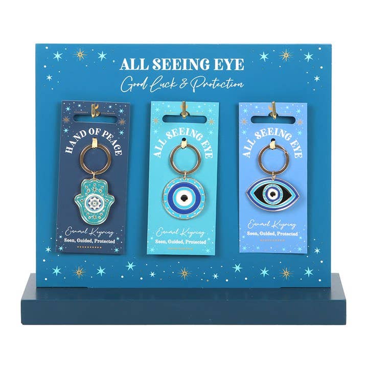 Something Different Wholesale – wholesale Retailer display – Apparel – Set of 18 All Seeing Eye Keyrings on Display1