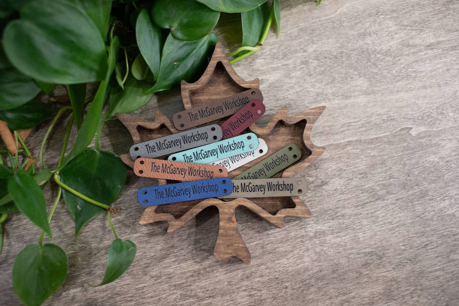 The McGarvey Workshop - Wholesale Knitting/Crochet Supplies - Custom Faux Leather Tags for Knitting and Crochet, Personalized Labels for Handmade Items, No Sew Logo, 2.5" x 0.5"1