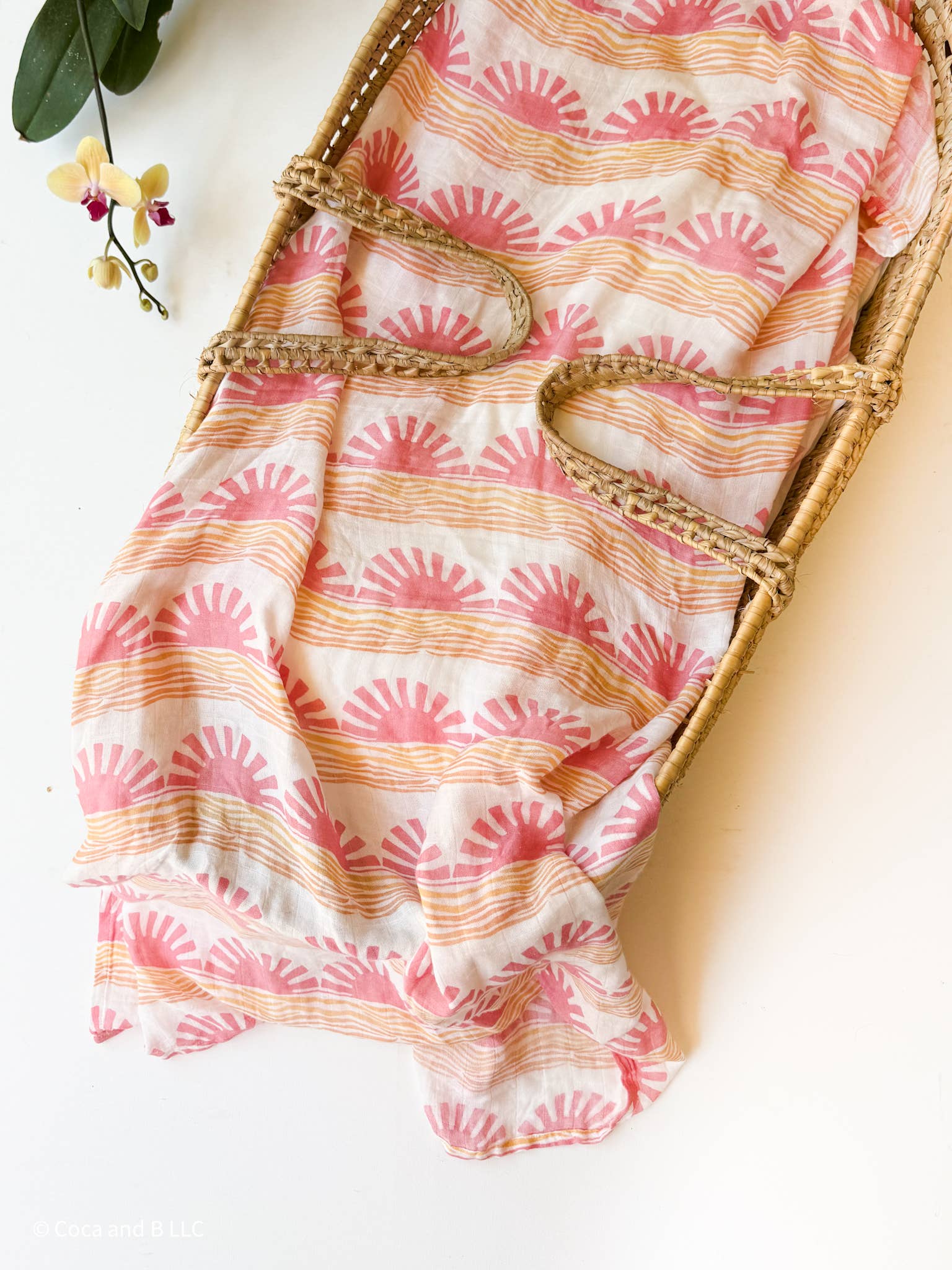 Coca + B.™ - Wholesale Milestone Blanket - Kids & Baby - Organic Pink Sun + Wave Baby Swaddle | Coastal Nursery Decor12