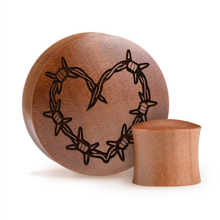 Taggtrådshjärtatatueringsplugg/mätare - Saba Wood | Convex Double Flare för wholesale av Custom Plugs