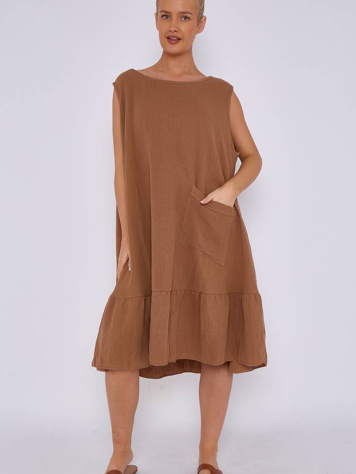 Miss Bold – wholesale Dress – Women's – Italian Sleeveless Cheesecloth Cotton Midi Dress with Pocket5