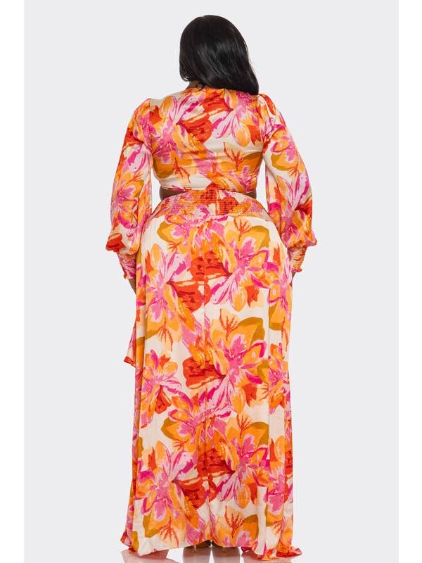 BANJUL - Wholesale Dress - Women's - BCCTD44578 PLUS 2Pc Printed Ultra-Short Tops & Maxi Dress