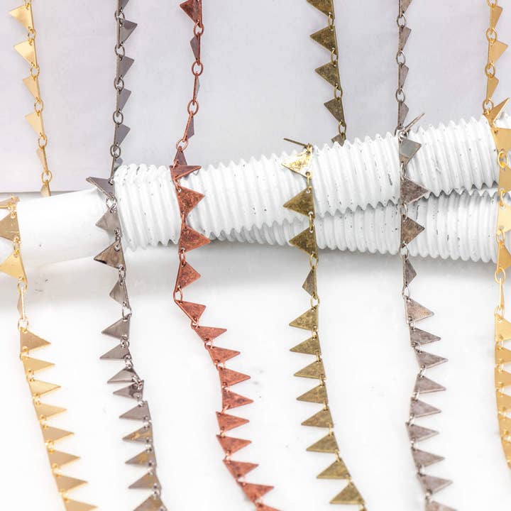 Continental Beads - Wholesale Craft Supplies - 7.25mm Solid Triangle Pennant Drop Specialty Chain Sold by The Foot - CH 9041