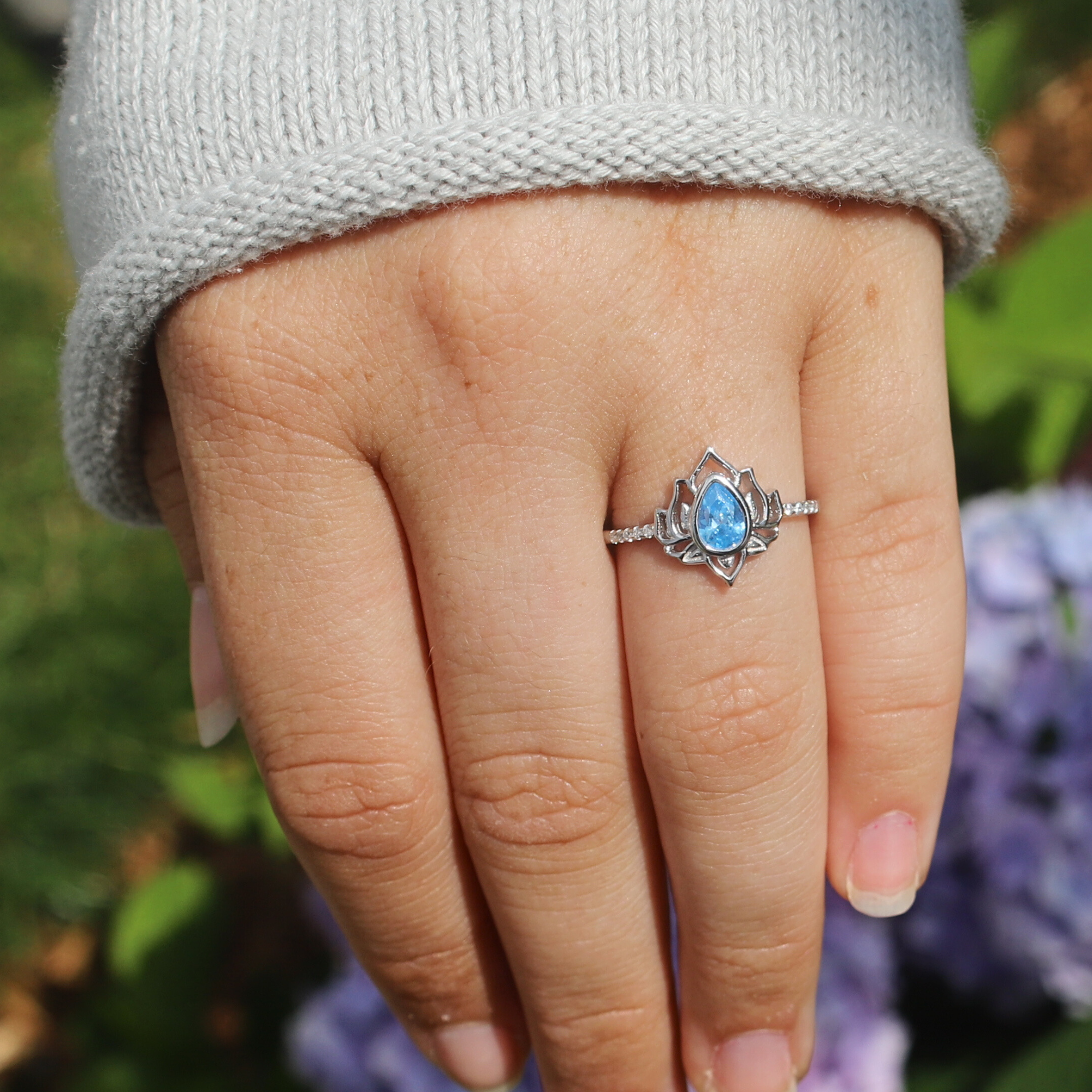 Moonrise Jewelry - Wholesale Single Stone/Solitaire Ring - R-78 Blue Topaz Lotus Ring2