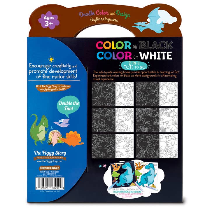 The Piggy Story - Wholesale Coloring & Activity Book - Kids & Baby - Color on Black, Color on White 2-in-1 Tote Dinosaur World1